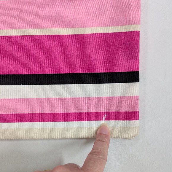 Kate Spade New York Striped Canvas Tote Pink Orange Cream Shopping Bag - Picture 8 of 8